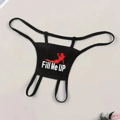 Sexy Silhouette & Slogan Print Thongs Seamless Open Crotch Intimates Panties Erotic Outfits Crotchless G Strings