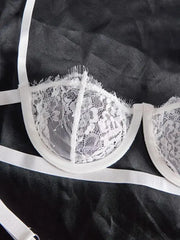 White Floral Lace Eyelash Lingerie Set Intimates See Through Bra & Thong Sets Women's Sexy Lingerie Erotic Underwear