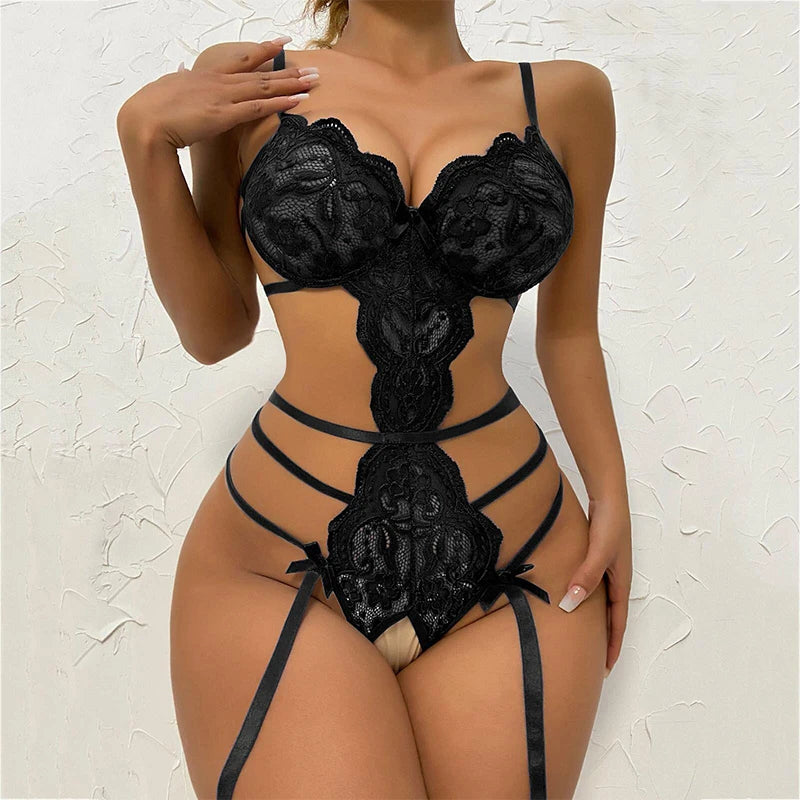 Women Crotchless Sexy Bodysuit Lingerie Babydoll Dress Porn Role Play Body Underwear See Through Erotic Costumes Exotic Sex Set